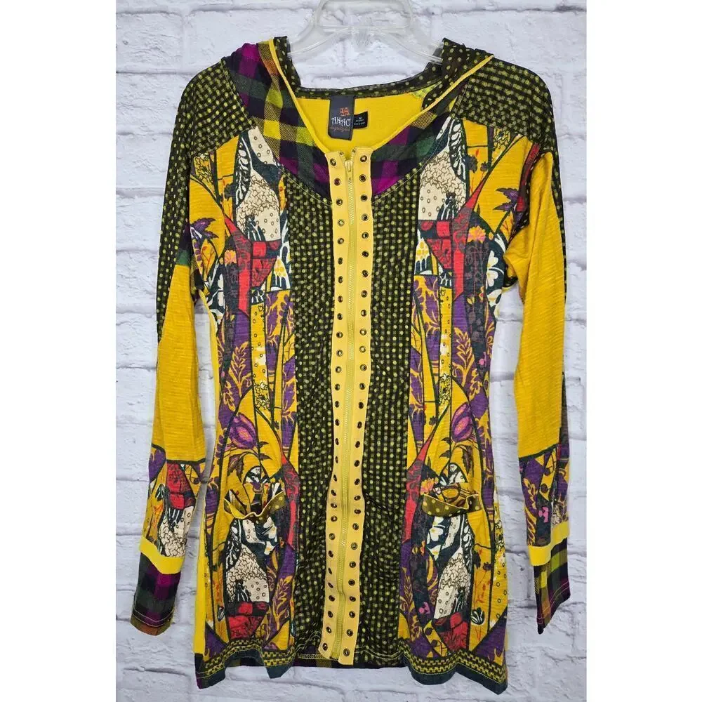 Vintage Anac by Kimi Y2K patchwork wool floral polka dot full zip hoodie Medium.